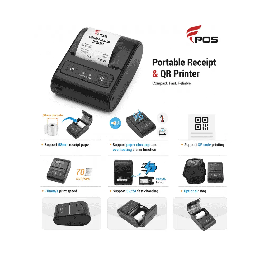 طابعة فواتير محمولة Xprinter P504A، حرارية، بلوتوث (1).webp