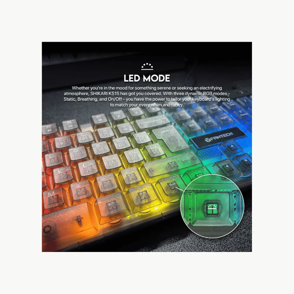 كيبورد جيمنج FANTECH SHIKARI K515 RGB، سلكي، 104 مفتاح، مفاتيح Membrane، أزرار وسائط متعددة، أسود (2).webp