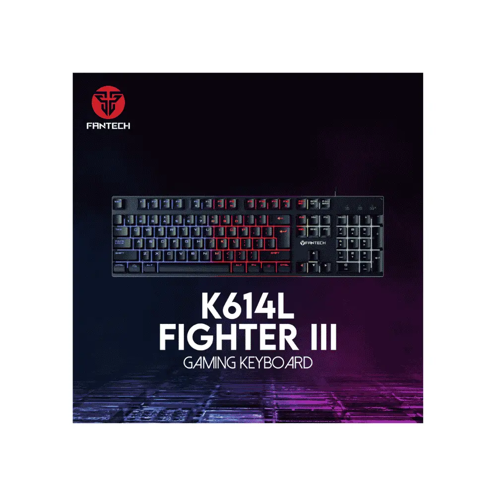 كيبورد جيمنج FANTECH FIGHTER III K614L RGB، سلكي، مفاتيح Membrane، أزرار وسائط متعددة، أسود (2).webp