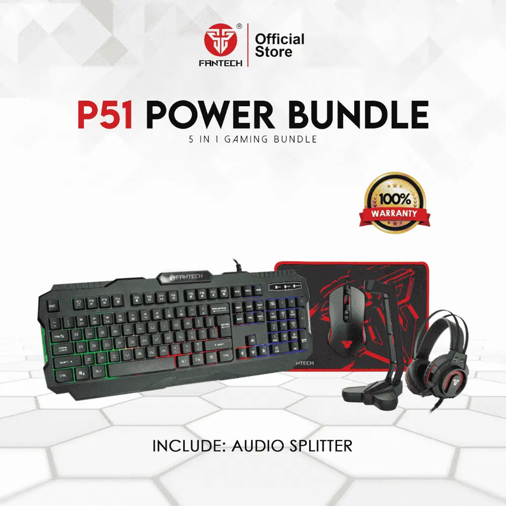 طقم جيمنج FANTECH P51_ 5 في 1، كيبورد جيمنج RGB، ماوس جيمنج، سماعة جيمنج، حامل سماعة، ماوس باد، أسود (2).webp