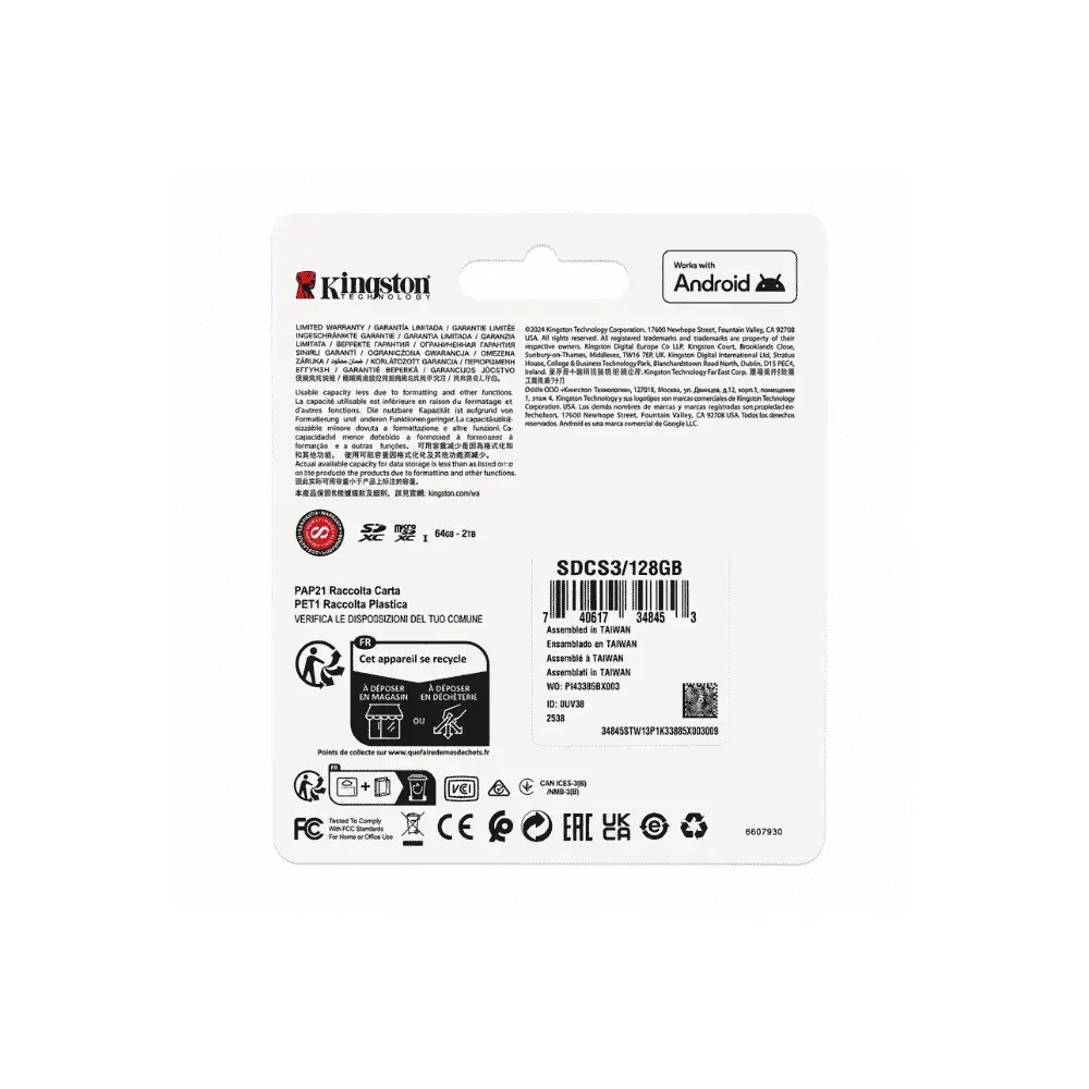 كارت ميموري كينجستون Canvas Select Plus سعة 128 جيجابايت MicroSD بسرعة قراءة 150 ميجابايتثانية.webp