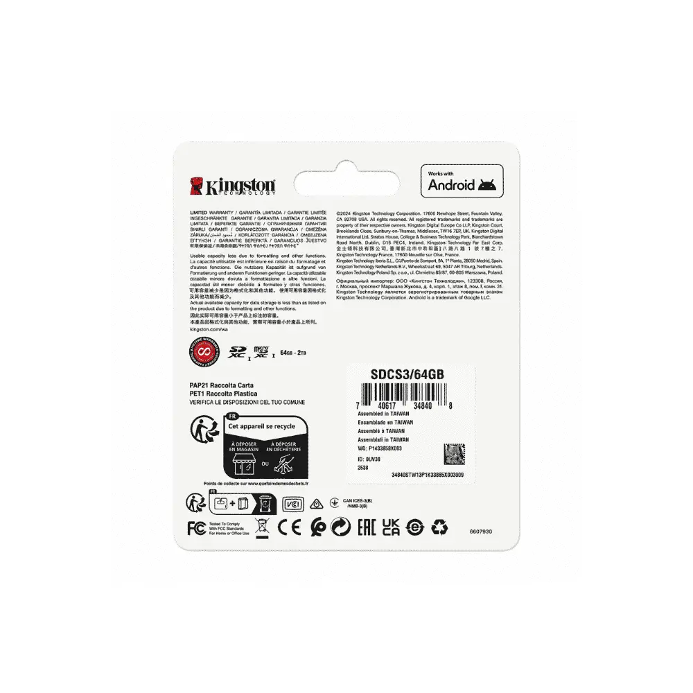 كارت ميموري كينجستون Canvas Select Plus سعة 64 جيجابايت MicroSD بسرعة قراءة 100 ميجابايتثانية مع.webp