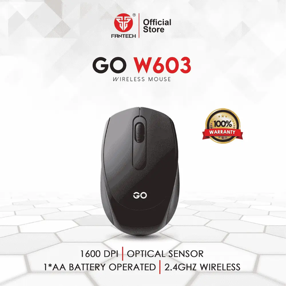 W603 GO Wireless Mouse, 2.4GHz USB Receiver, Optical Mouse, Black.webp
