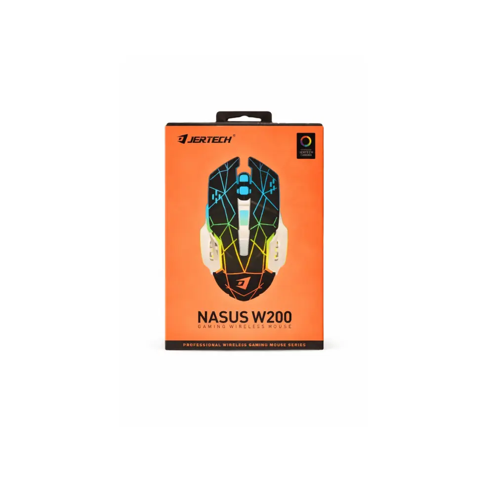 ماوس ألعاب Jertech Nasus W200، لاسلكي، قابل للشحن، إضاءة RGB، دقة 2400 DPI