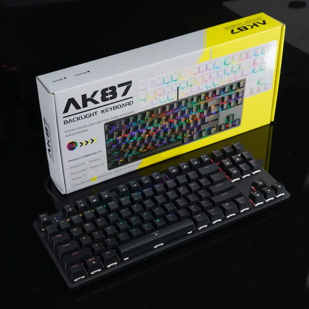 ASESTEK AK87 RGB TKL Gaming Mechanical Keyboard – Blue Switch / Hot Swap – EN keys | Black