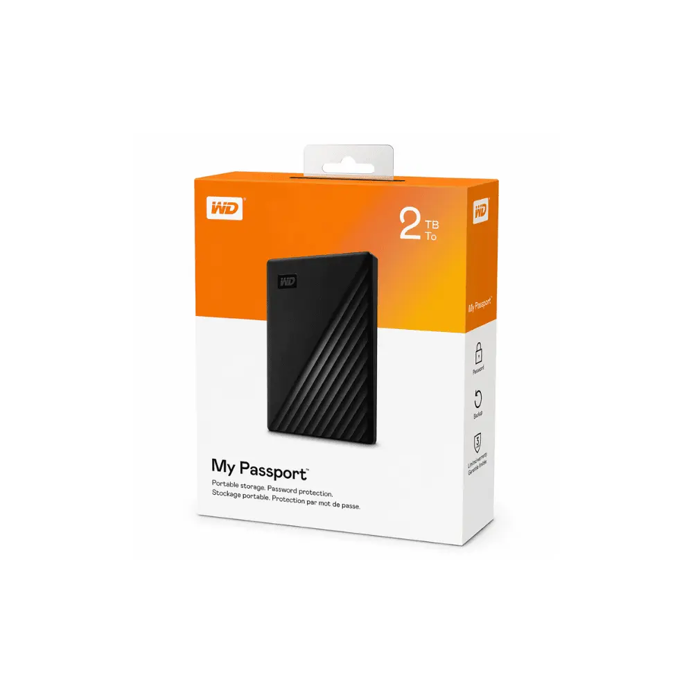 هارد خارجي Western Digital My Passport بسعة 2 تيرا، USB 3.2، لون أسود
