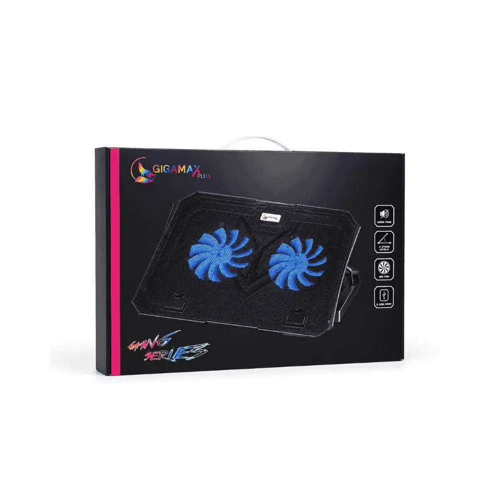 Gigamax GM-88 Laptop Cooling Pad, 2 Fans, Up to 15.6 Inch, Black 