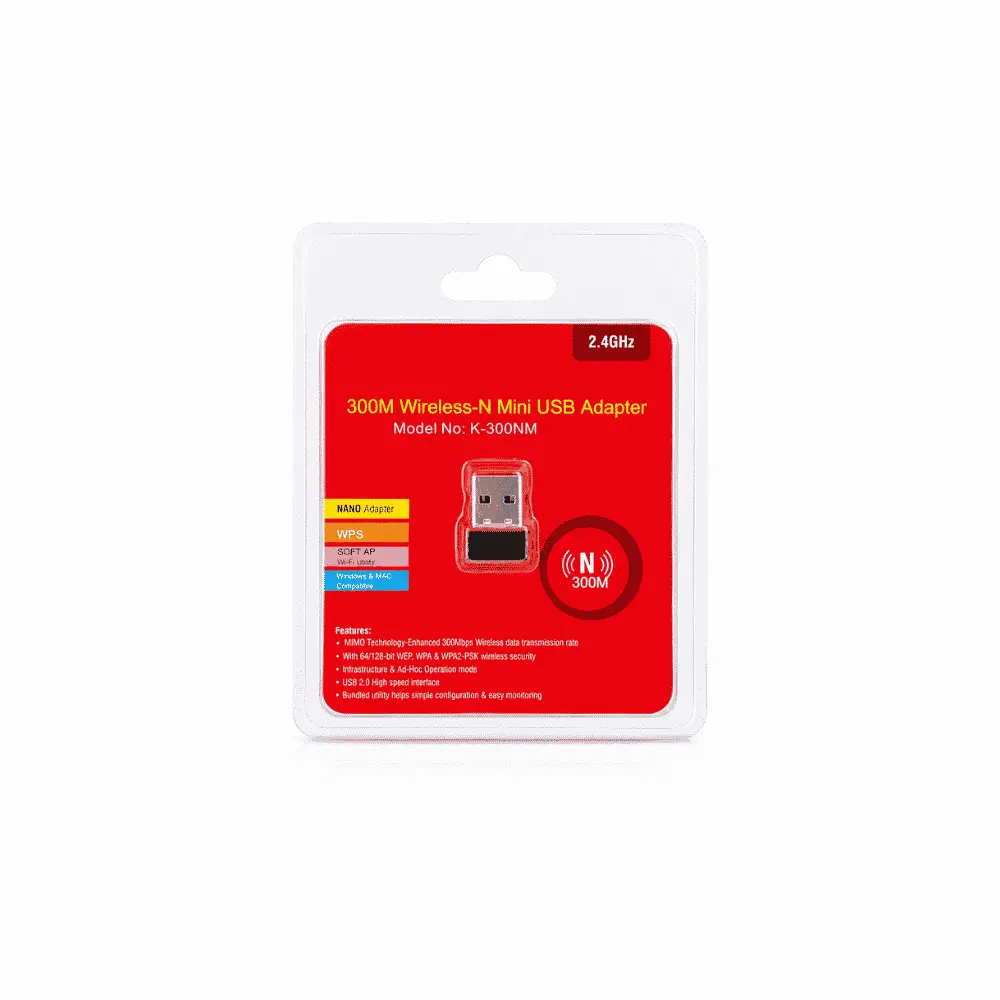 300M Wireless-N Mini USB Adapter K-300NM, 2.4GHz, USB 2.0, Nano WiFi Receiver 