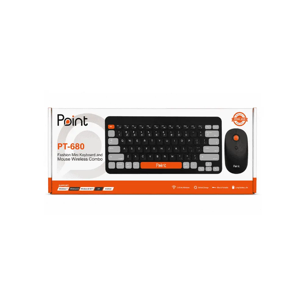 طقم كيبورد وماوس لاسلكي Point PT-680 ثنائي الوضع Bluetooth و2.4GHz مع مستقبل USB للكمبيوتر واللاب توب وSmart TV وأندرويد