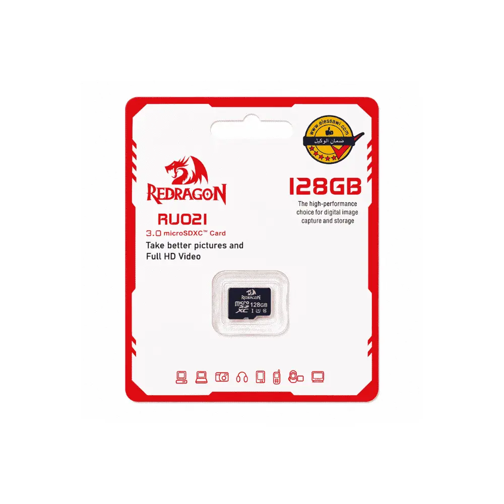 كارت ميموري Redragon RU021A MicroSDXC بسعة 128 جيجا، أسود