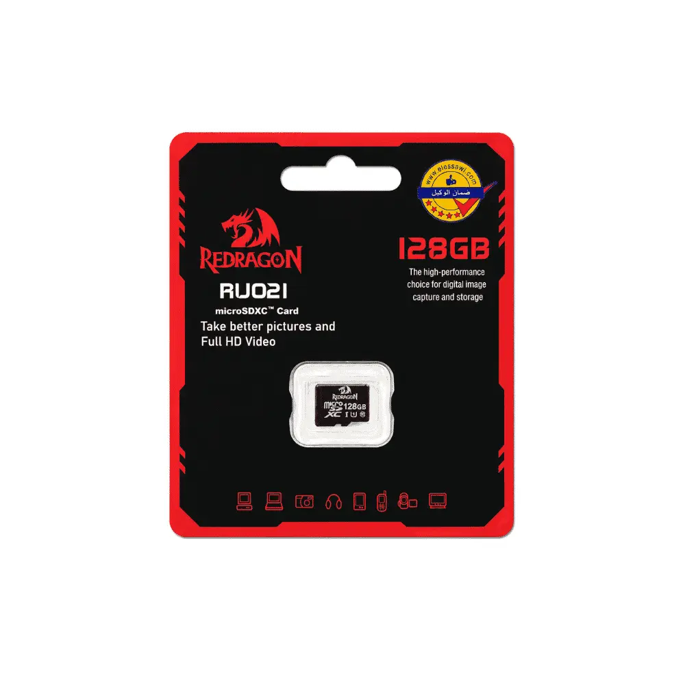 كارت ميموري Redragon RU021B MicroSDXC بسعة 128 جيجا، أسود