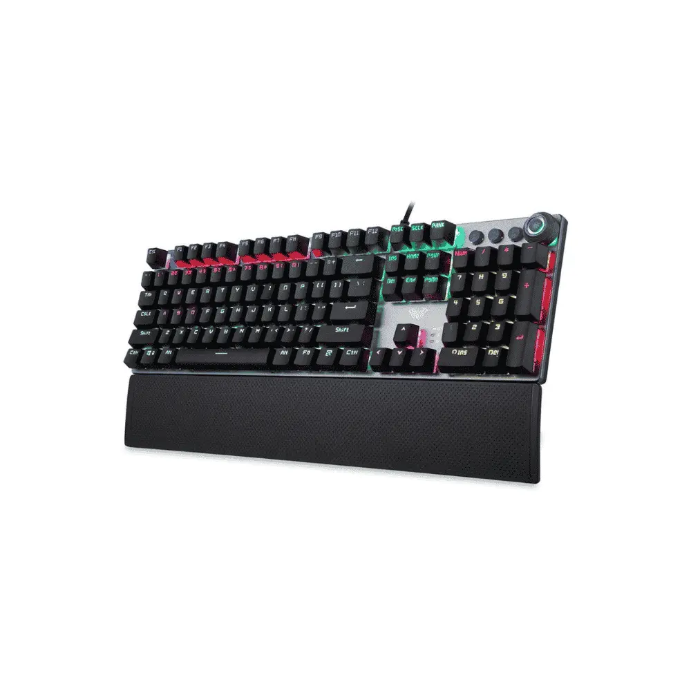 AULA F2088 Mechanical Gaming Keyboard – Blue Switch, Rainbow LED, Magnetic Hand Rest, Black