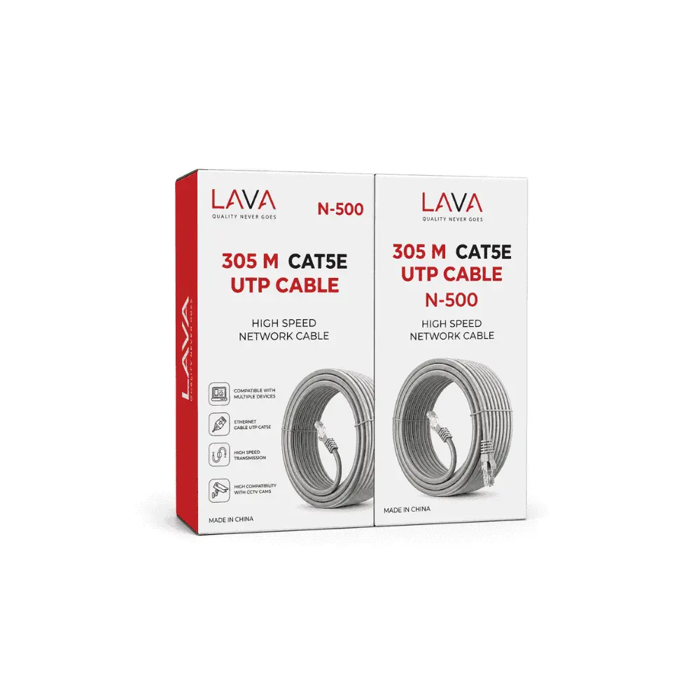 كابل نت LAVA N-500 Cat5 UTP، طول 305 متر، لون رصاصي