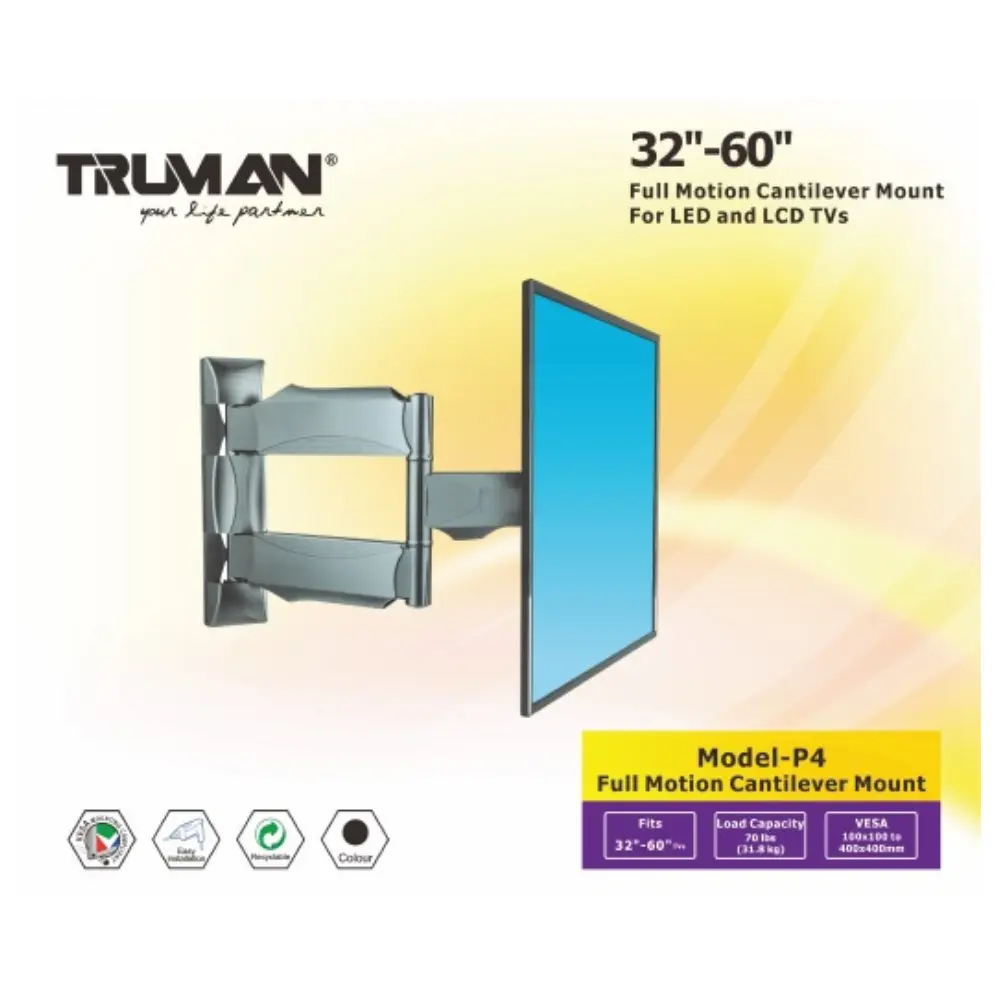 حامل شاشة حائطي متحرك (32-55) بوصة أسود P4