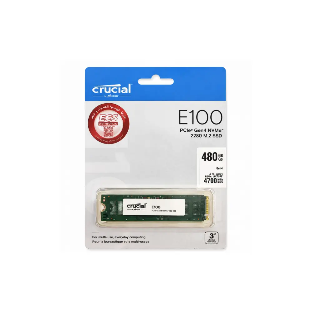 Crucial E100 480GB PCIe Gen4 NVMe M.2 SSD
